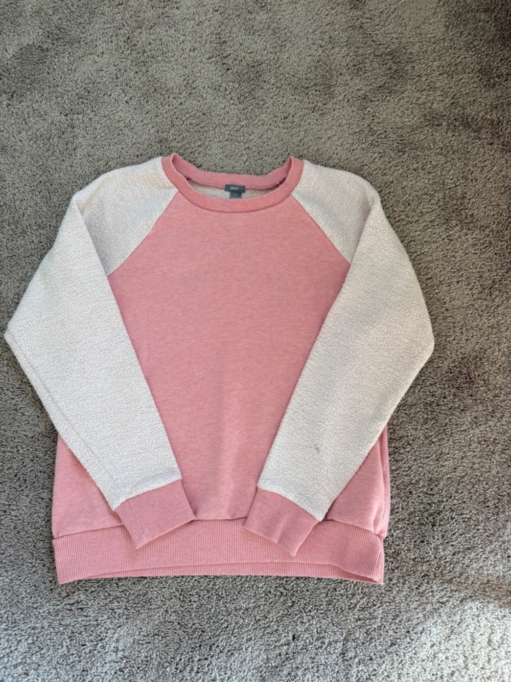 aerie color block Coral Pink Crewneck Sweatshirt with Cream Sherpa arms